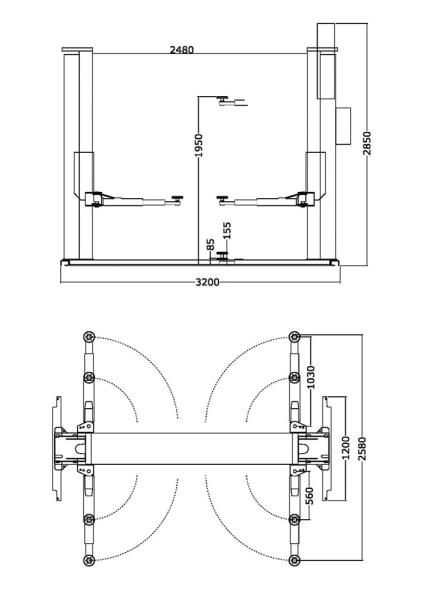 Zavagli Eurolift Z61/3S schwellenfreie 2-Säulen-Hebebühne 3500kg